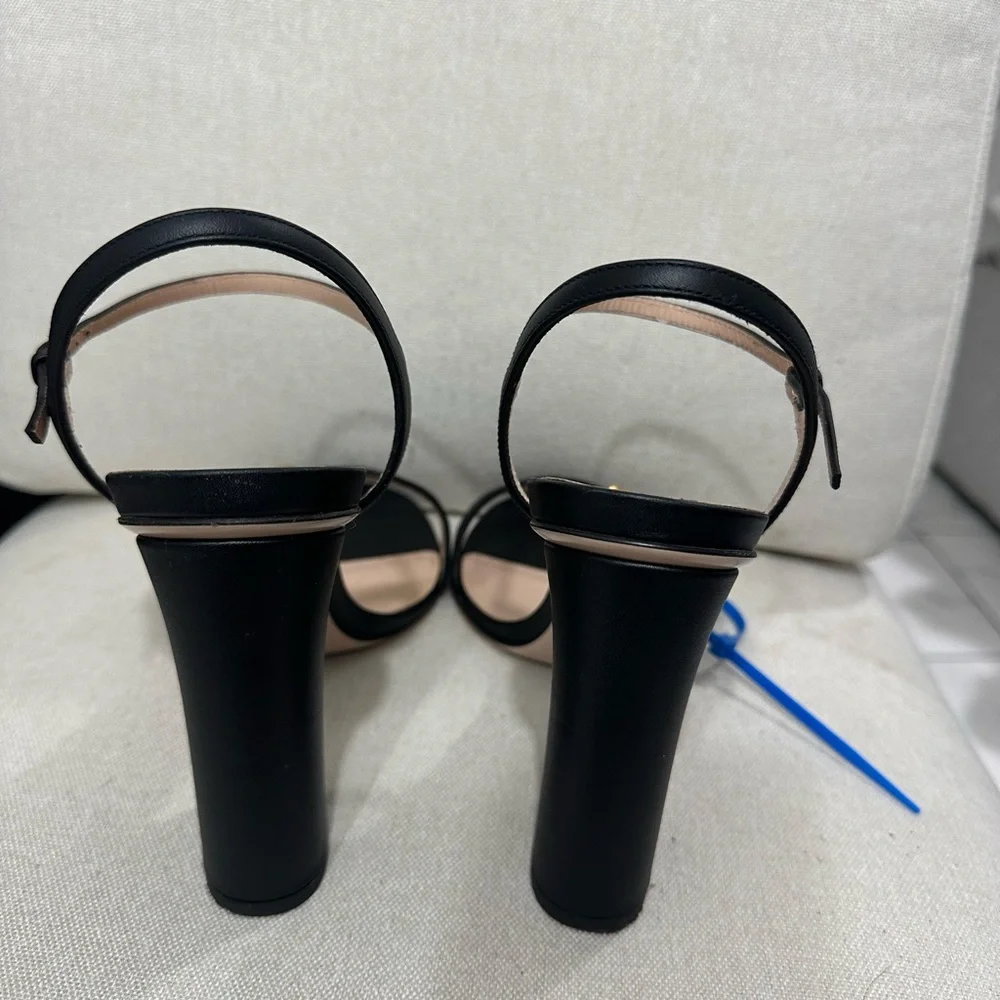 Gucci Marmont GG Black Leather Heeled Sandal size 40 Authentic Classic - Picture 8 of 9
